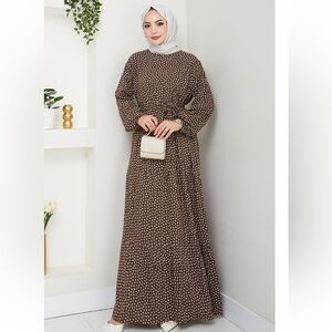 Chic Long Sleeve Brown Patterned Dress